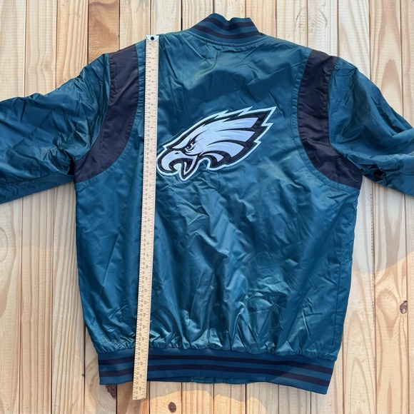 Vintage Philadelphia Eagles Starter Satin Bomber Jacket Midnight Green Large - Picture 12 of 13